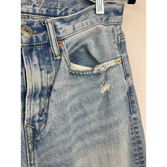 American Eagle 90s Straight Jeans Light Wash Distressed Cotton Denim Ripped - Picture 5 of 15